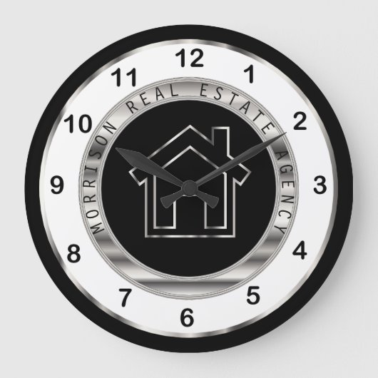 Real Estate Design in Silver, White and Black Große Wanduhr (Vorderseite)