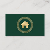 Real Estate House Logo Greek Key Frame Green Gold Visitenkarte (Rückseite)
