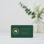Real Estate House Logo Green Gold Rounded Visitenkarte (Stehend Vorderseite)