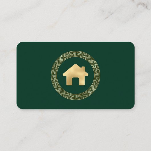 Real Estate House Logo Green Gold Rounded Visitenkarte (Rückseite)