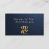 Real Estate Navy Blue Gold Metallic QR Code  Visitenkarte (Rückseite)
