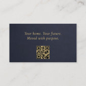 Real Estate Navy Blue Gold Slate Stone QR Code Visitenkarte (Rückseite)