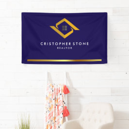 Real Estate Navy Blue House Logo Modern Realtor Banner