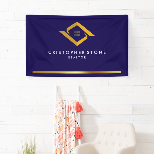 Real Estate Navy Blue House Logo Modern Realtor Banner (Insitu)