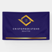 Real Estate Navy Blue House Logo Modern Realtor Banner (Horizontal)