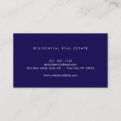 Real Estate Navy Blue House Logo Modern Realtor Visitenkarte (Rückseite)
