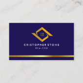 Real Estate Navy Blue House Logo Modern Realtor Visitenkarte (Vorderseite)