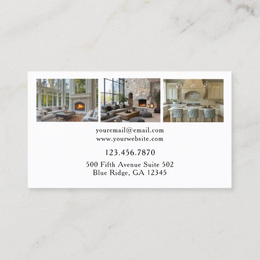 Real Estate Photo White House Kitchen Fireplace Visitenkarte (Rückseite)