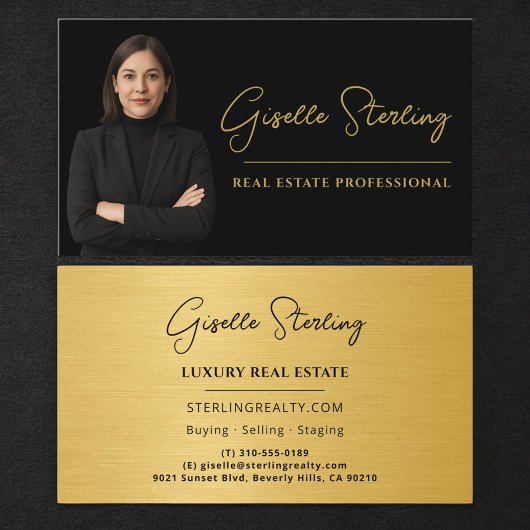 Real Estate Professional Black Gold Metallic Visitenkarte