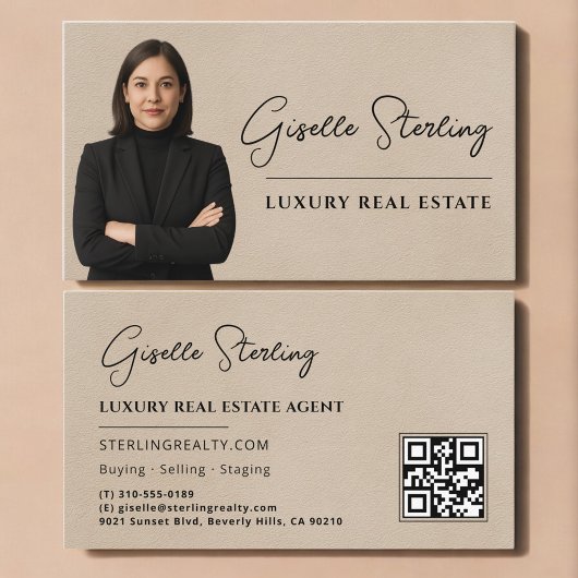 Real Estate QR Code Photo Beige Suede Visitenkarte