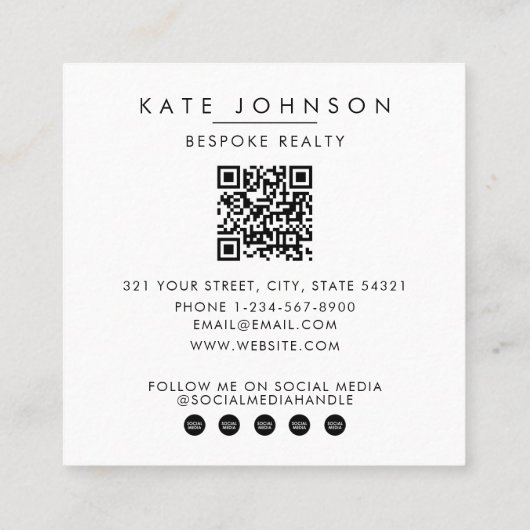 Real Estate Realtor Agent Photo QR Code Quadratische Visitenkarte (Rückseite)