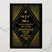 Real Foil Art Deco Geometrische Kite Form Hochzeit Folieneinladung (Vorderseite)