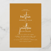 Real Foil Boho Minimalistisch Senf Foto Wedding Folieneinladung (Rückseite)