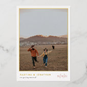 Real Foil Boho Minimalistisch Terracotta Foto Wedd Folieneinladung (Vorderseite)