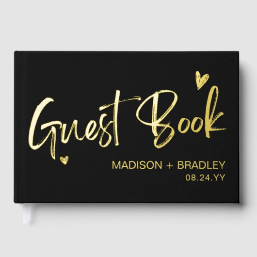 Real Foil Calligraphy Script Moderne Hochzeit Gästebuch (Vorderseite)