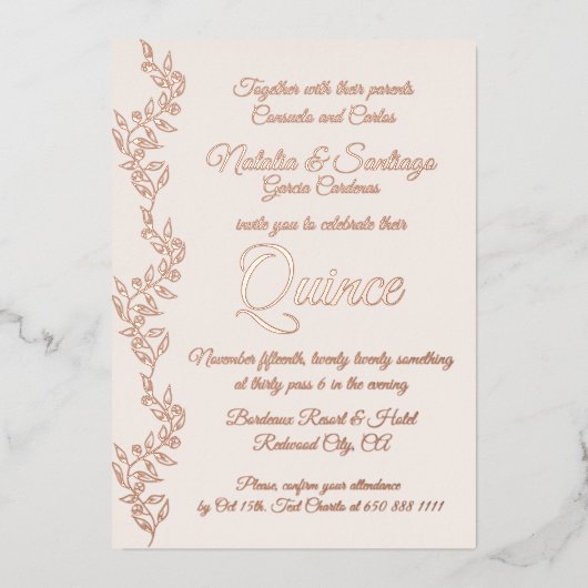 Real Foil Champagne Pink Twins Ruhige Einladung (Vorderseite)