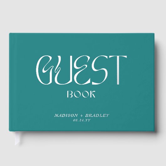Real Foil Elegant Green Calligraphy Script Wedding Gästebuch (Vorderseite)