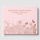 Real Foil Elegante Blumenrosa Hochzeit Gästebuch (Vorderseite)