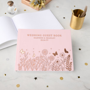 Real Foil Elegante Blumenrosa Hochzeit Gästebuch
