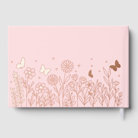 Real Foil Elegante Blumenrosa Hochzeit Gästebuch (Rückseite)