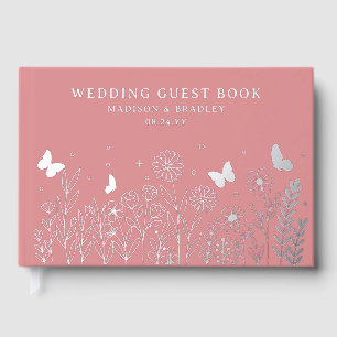 Real Foil Elegante Blumenrosa Hochzeit Gästebuch