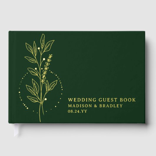 Real Foil Elegante Green Boho Blumenhochzeit Gästebuch (Vorderseite)