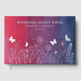 Real Foil Elegante Hochzeit von Rotem Blauen Flora Gästebuch