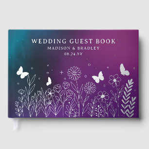 Real Foil Elegante Lila Aquamarine Hochzeit Gästebuch
