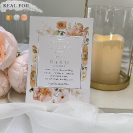 Real Foil Elegante Peach, Blush Botanische Hochzei Folieneinladung