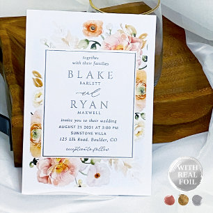 Real Foil Elegante Peach, Blush Botanische Hochzei Folieneinladung