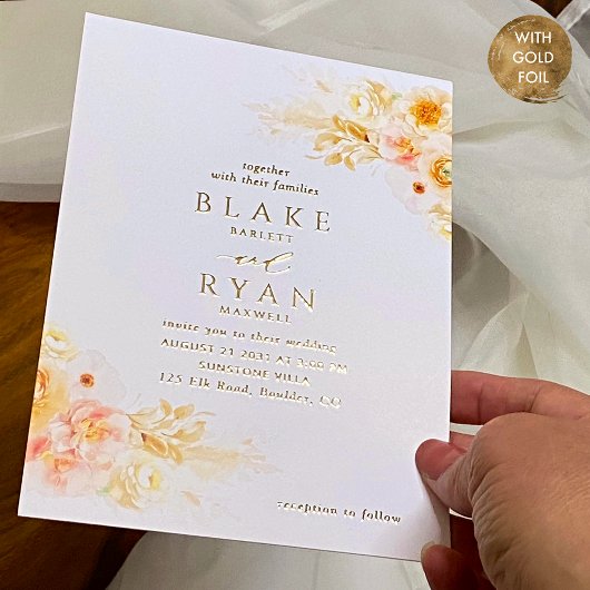 Real Foil Elegante Peach, Blush, Champagner Hochze Folieneinladung