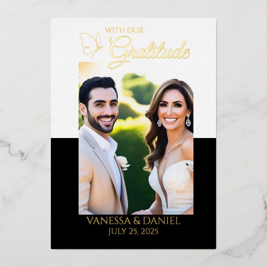 Real Foil Elegantes Butterfly Foto Danke Karte (Vorderseite)