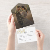 *REAL FOIL* Elegantes Script Foto Hochzeit All-in-One-Einladung (Abreißstreifen)