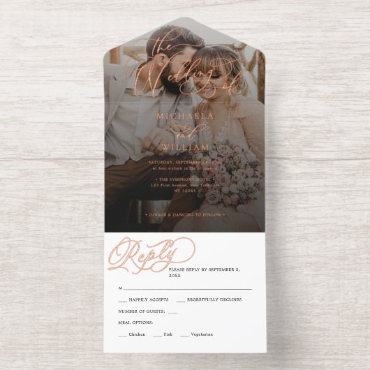 *REAL FOIL* Elegantes Script Foto Hochzeit All-in-One-Einladung (Innenseite)