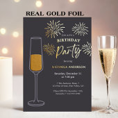 Real Foil Fireworks & Champagne Birthday Party Folieneinladung