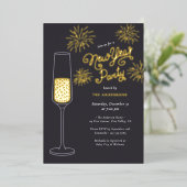 Real Foil Fireworks & Champagne New Year Party Folieneinladung (Stehend vorne)