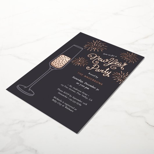 Real Foil Fireworks & Champagne New Year Party Folieneinladung (Gedreht)