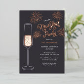 Real Foil Fireworks & Champagne New Year Party Folieneinladung (Stehend vorne)