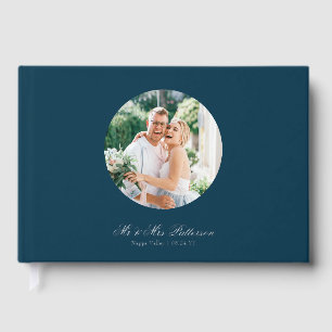 Real Foil Foto Einfaches Personalisiertes Blue Wed Gästebuch