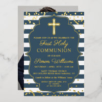 Real Foil Foto Gold Blue Streifen Erstkommunion