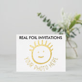 REAL FOIL FOTO Kinder Party Einladungen GOLD (Stehend vorne)