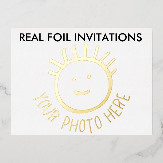 REAL FOIL FOTO Kinder Party Einladungen GOLD (Vorderseite)