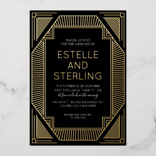 Real Foil Geometric Shape Wedding Fotos Foil Invi Folieneinladung (Vorderseite)