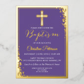 Real Foil Gold Glitzer Lavender Lila Taufe Folieneinladung (Vorderseite)