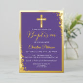 Real Foil Gold Glitzer Lavender Lila Taufe Folieneinladung (Stehend vorne)