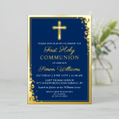 Real Foil Gold Glitzer Navy Blue First Communation Folieneinladung (Stehend vorne)