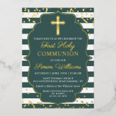 Real Foil Gold Grüne Streifen erste Kommune Folieneinladung (Vorderseite)