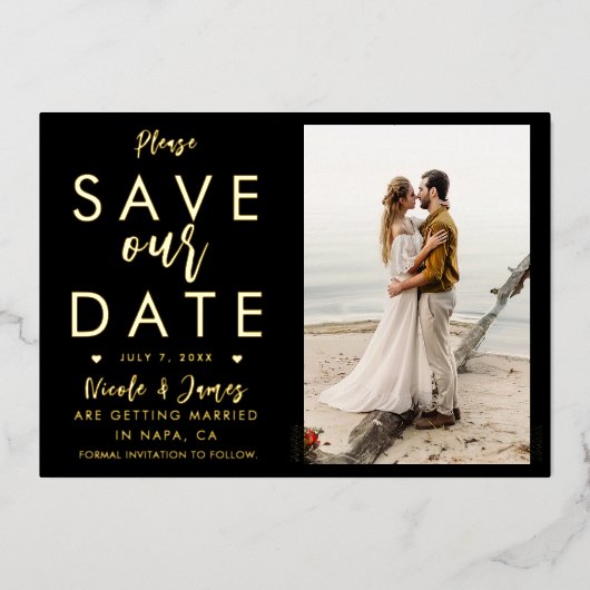 Real Foil Gold Save the Date Foto Verlobung Folieneinladung (Vorderseite)