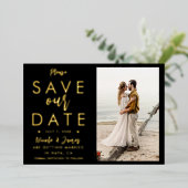 Real Foil Gold Save the Date Foto Verlobung Folieneinladung (Stehend vorne)
