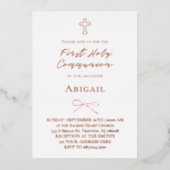 real foil little pink bow First Holy Communion Folieneinladung (Vorderseite)